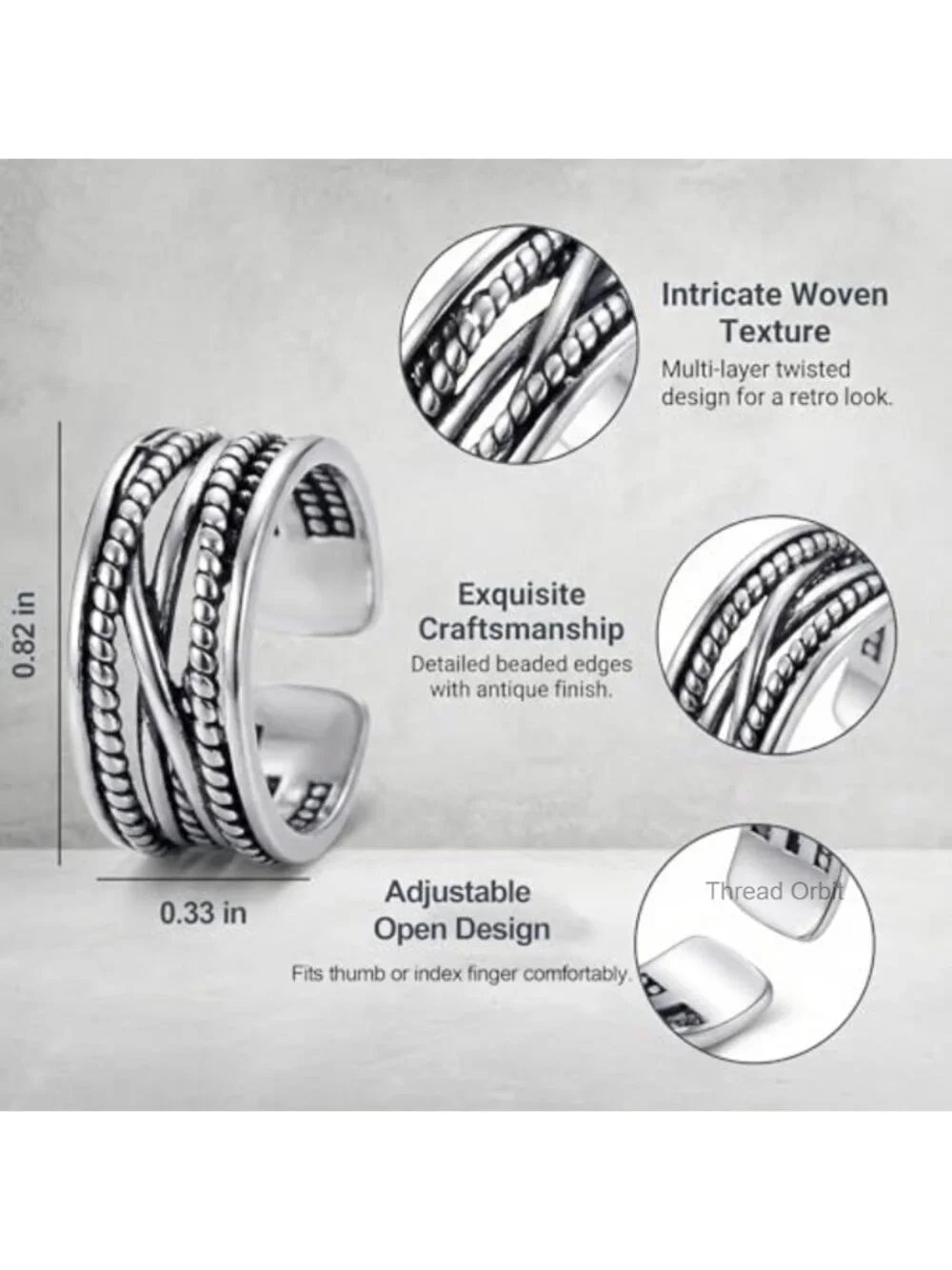 Adjustable Chunky Twist Braided Band Ring for Women Vintage Y2K Statement